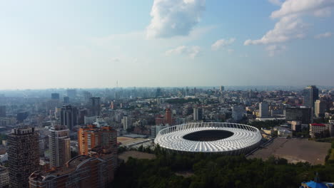 flying towards the olympic stadium located in kyiv city center on olimpiysky street. ukraine aerial 4k