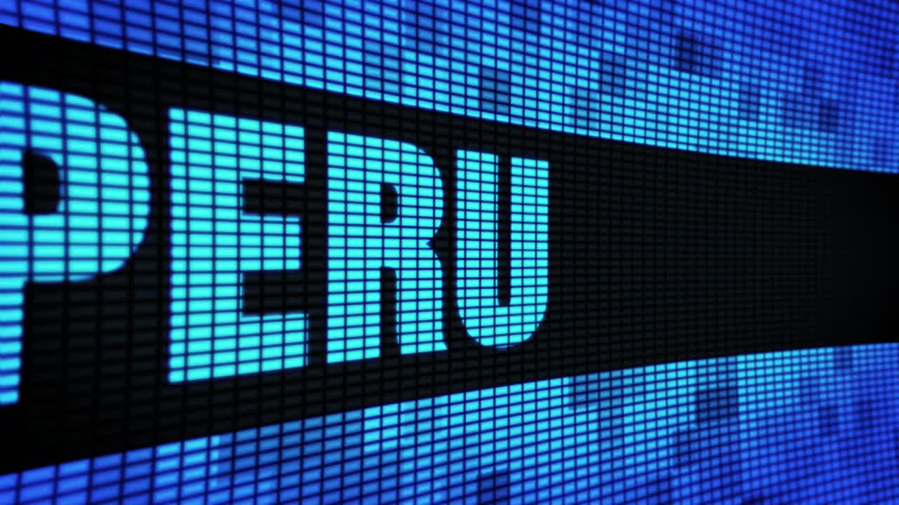 Words 'Peru' and 'ERU' displayed on a LED screen