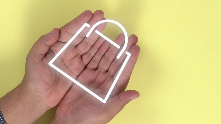 Hands of a person opening themselves and animation of a shopping bag appearing on them
