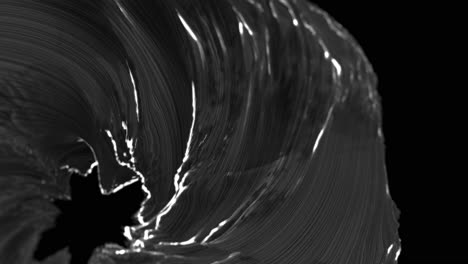 black wavy swirling whirlpool on dark background. 3d animation loop