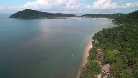 aerial-shot-of-Klong-Koi-Beach-in-Bang-Bao,-Koh-Chang,-tropical-Thai-beach