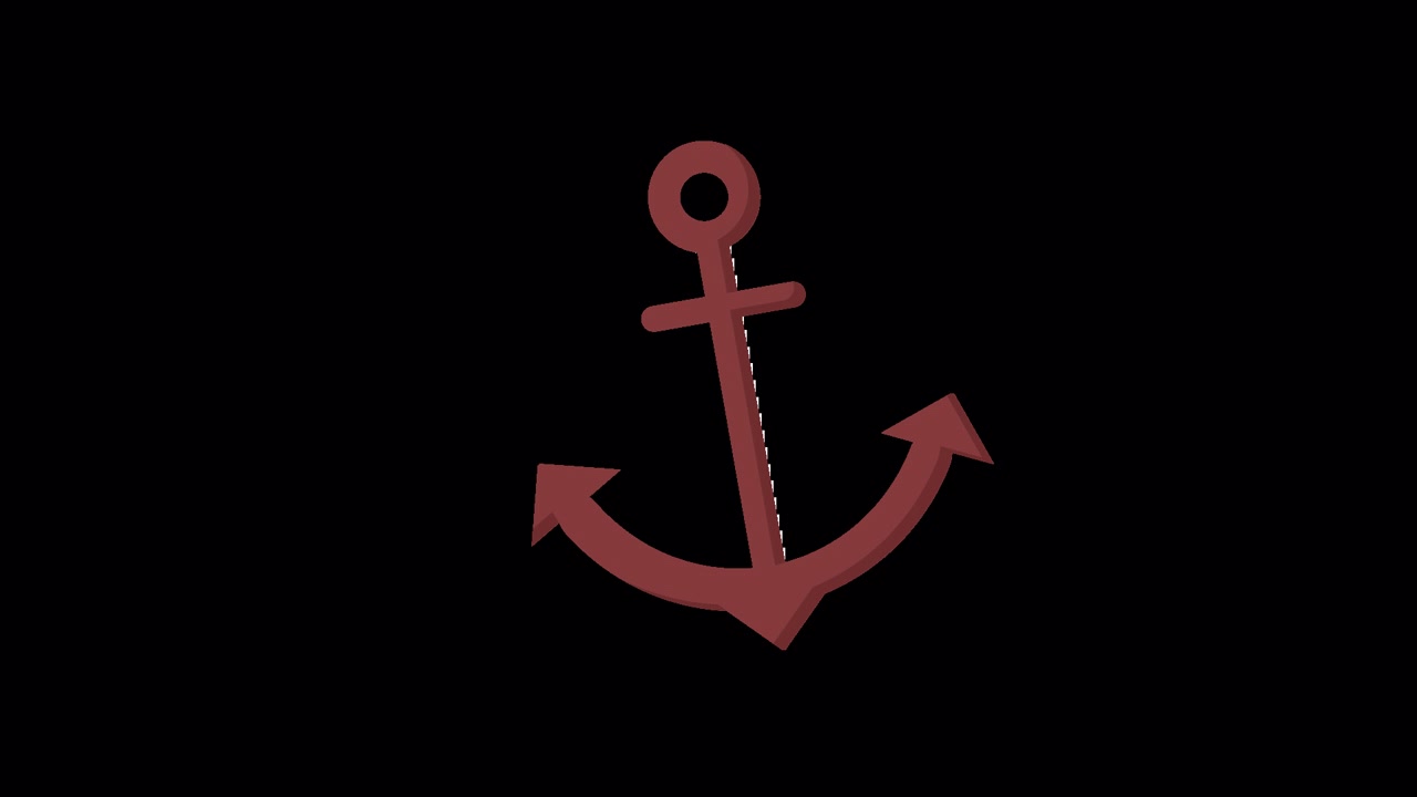 Dibujo animado de un icono de ancla roja sobre fondo negro