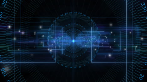 animación de escaneado de visores y procesamiento de datos con codificación binaria en fondo negro