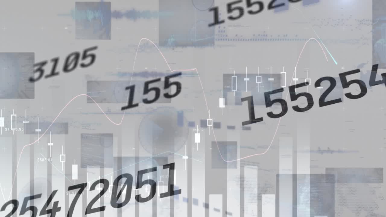 회색 배경에 금융 그래프와 변화하는 숫자의 애니메이션