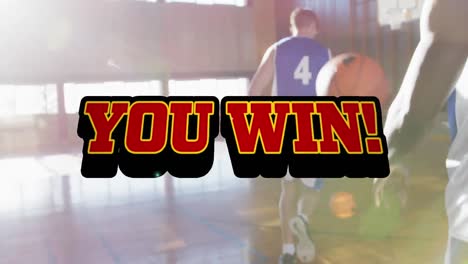 ganas texto contra un equipo de jugadores de baloncesto masculinos jugando baloncesto en la cancha de baloncesto