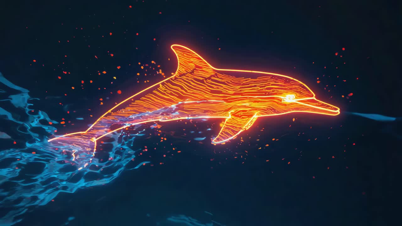 Glowing Neon Dolphin in the Ocean