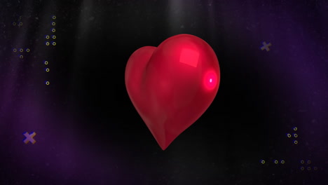 animación de globo de corazón y diversas formas sobre fondo negro