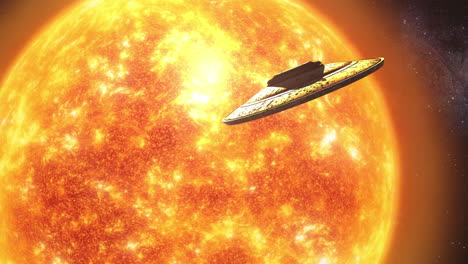 spaceship flying near the sun