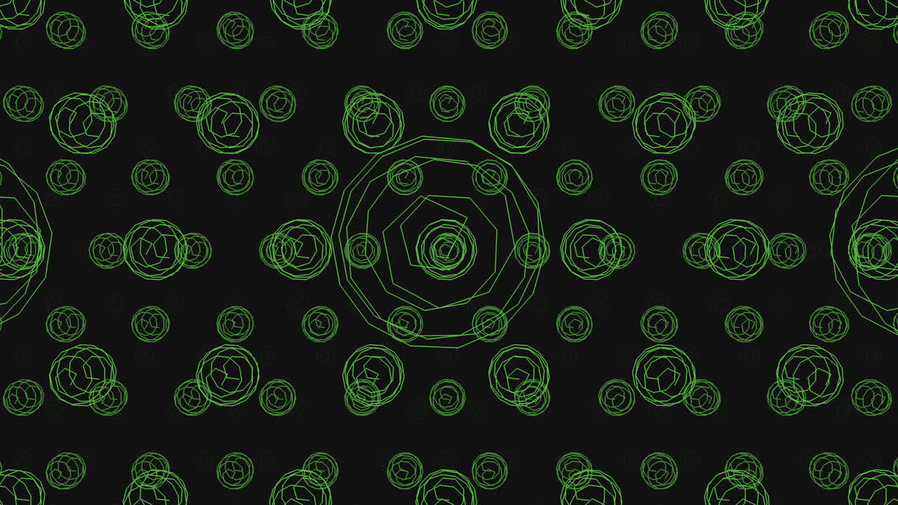círculos circulares flotantes verdes sobre un fondo negro