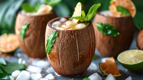 tropical drinks in coconut shells
