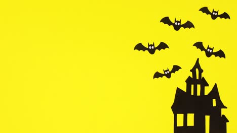 halloween animación stop motion, murciélagos volando por encima de la espeluznante casa del horror