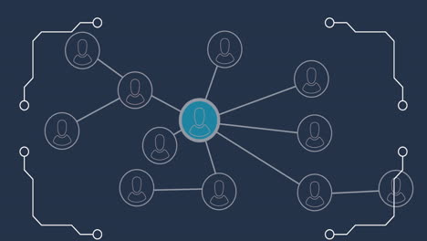 animación de redes de conexiones con iconos y procesamiento de datos
