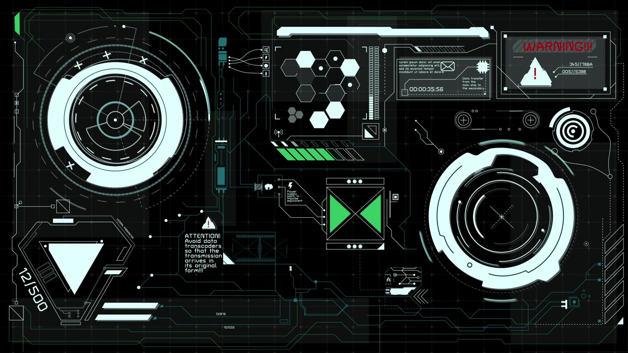 Futuristic Digital HUD Interface with Data and Warning Message