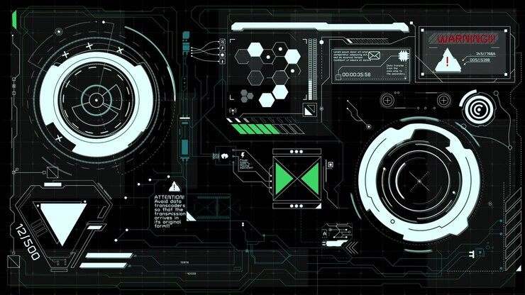 Futuristic Digital HUD Interface with Data and Warning Message