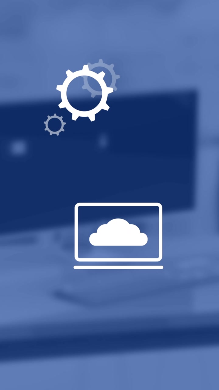 Animation of business icons over office desk with computer