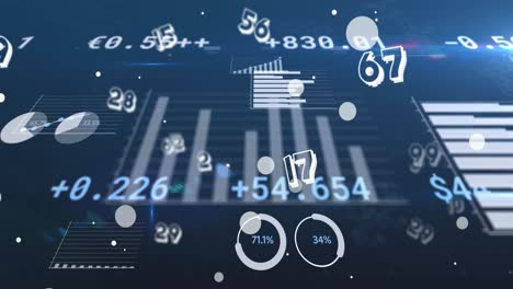 animation of data processing and spots on blue background