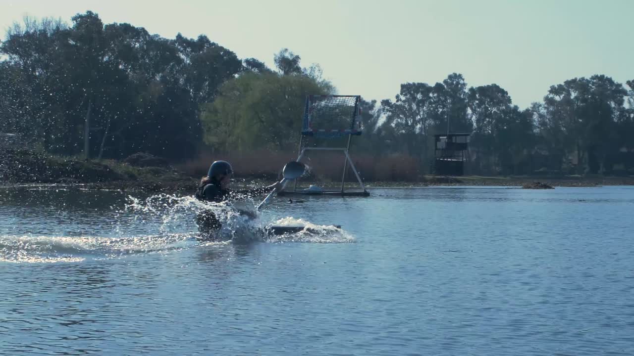 Man sprinting in canoe boat in slow motion (120 fps)