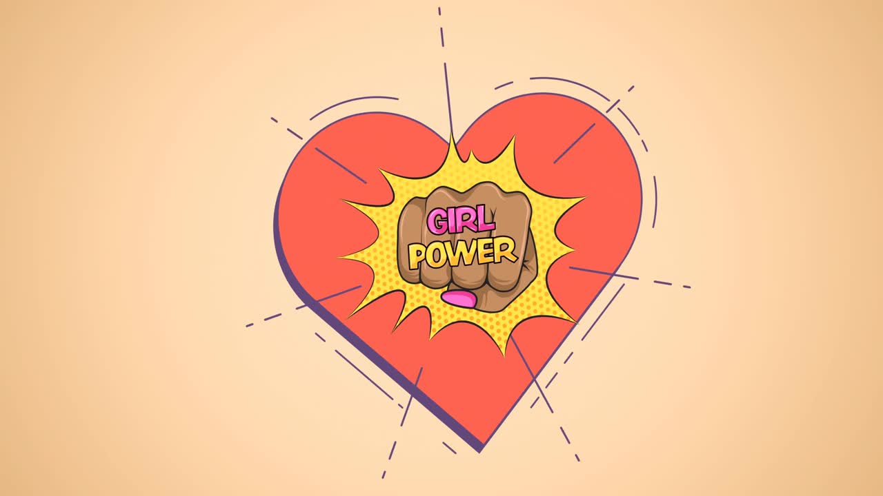 composición de texto chicas poder, sobre el corazón rojo y el puño