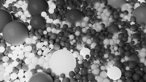 4k 3d seamless loop animation of beautiful gray and white small and large spheres or balls cover plane as abstract geometric background. some spheres glow. 4