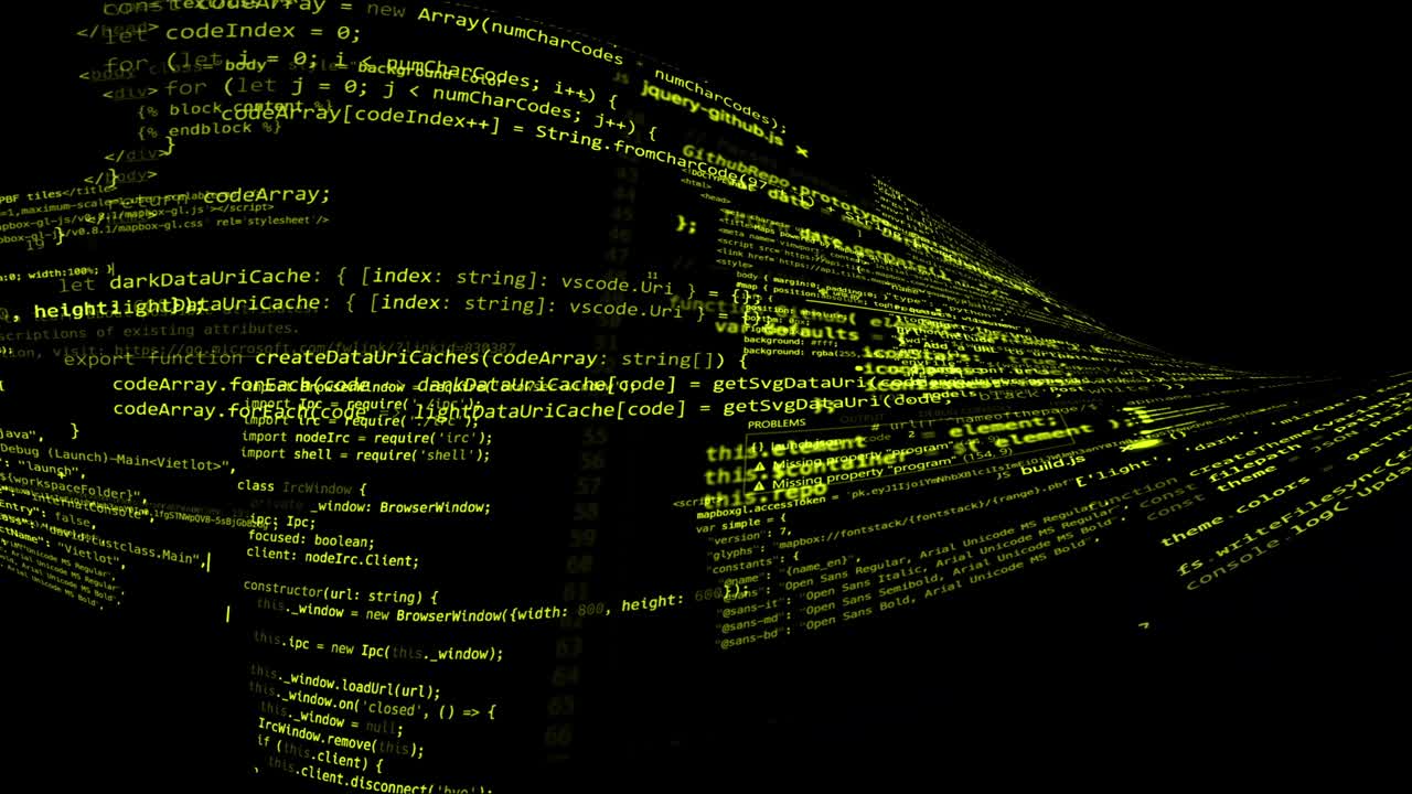 The abstract code moves in the virtual space. looped