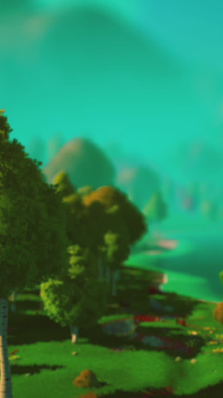 un paisaje forestal tranquilo con hierba verde, árboles y un cielo azul