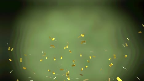 Animation-of-gold-confetti-falling-on-green-background