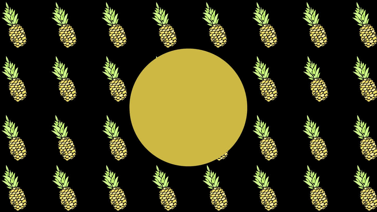 검은색 배경에 있는 파인애플 위에 노란색 점의 애니메이션