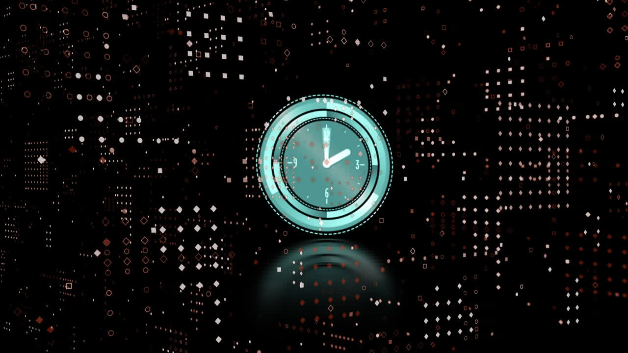 animación de reloj moviéndose rápido y filas de puntos blancos