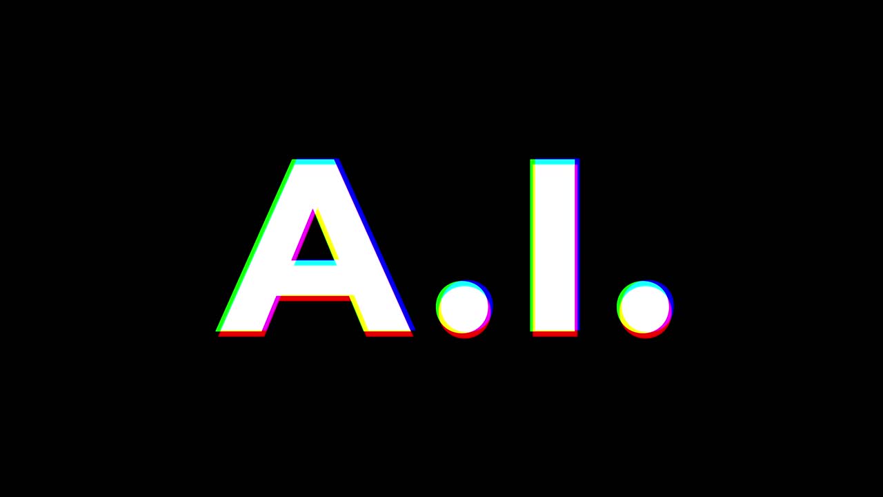 AI typography text with a glitch effect on a black background. Alpha channel included for transparency