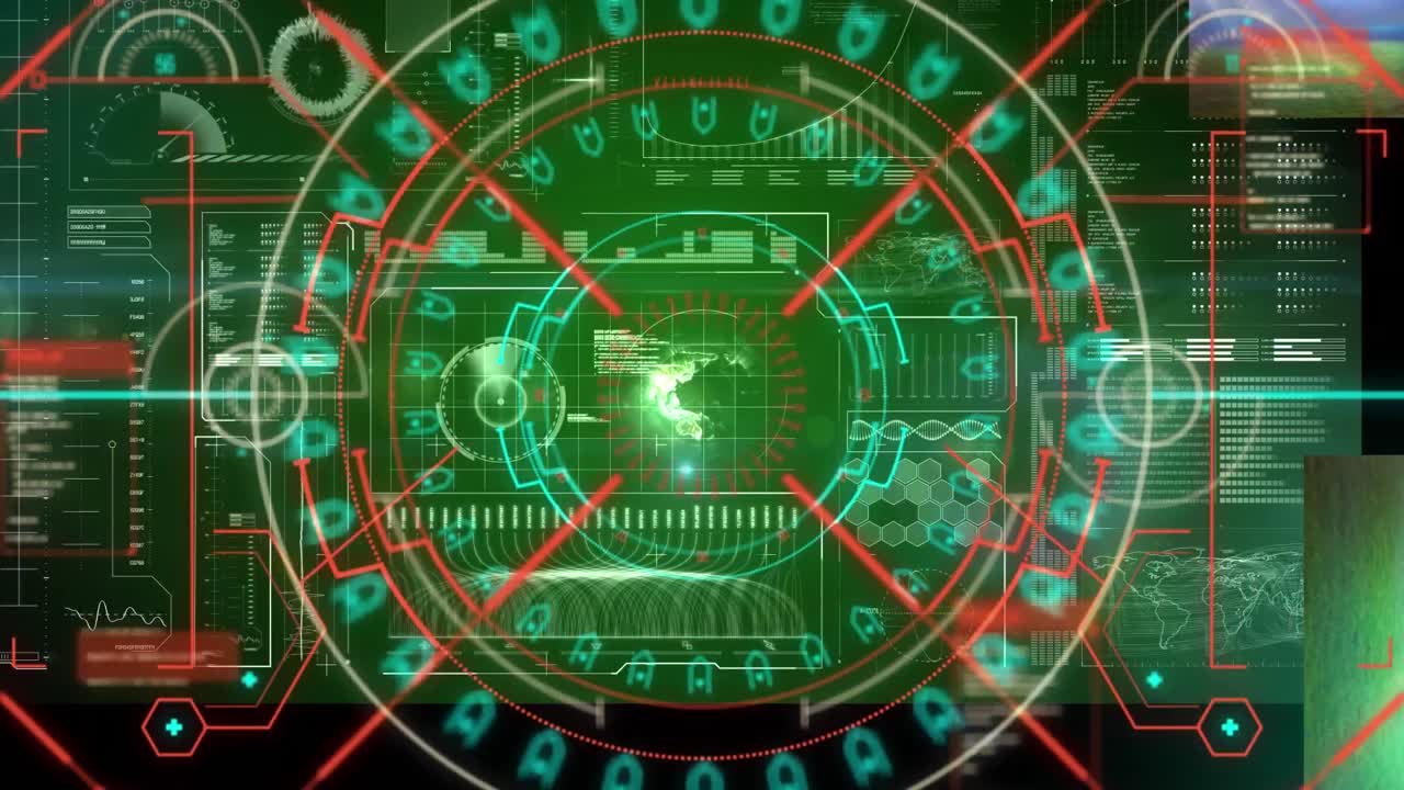 전 세계에 대한 범위 스캐닝과 데이터 처리 애니메이션