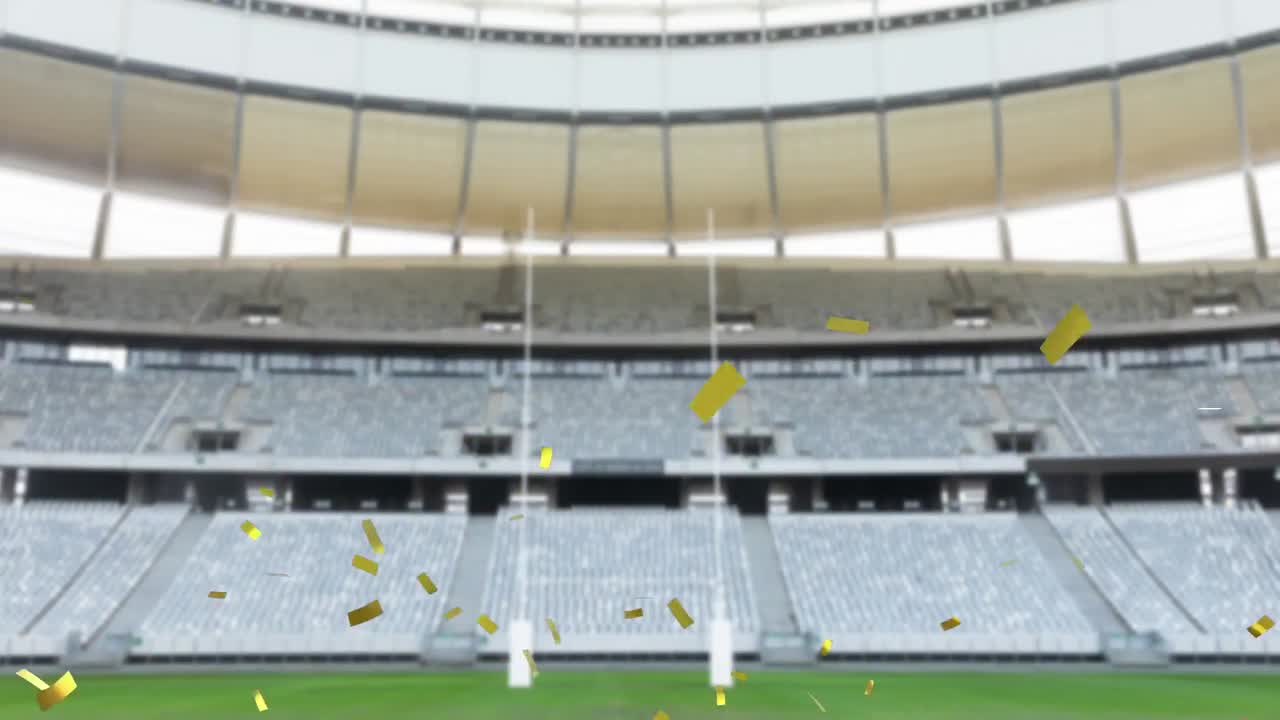 골든 콘페티가 떨어지는 스포츠 경기장