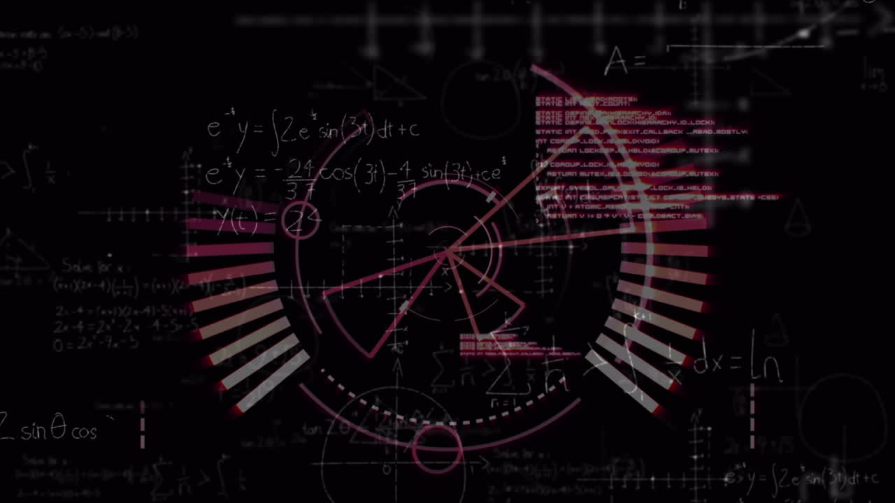 검은색 배경에 스 스캔을 통해 수학적 방정식의 애니메이션