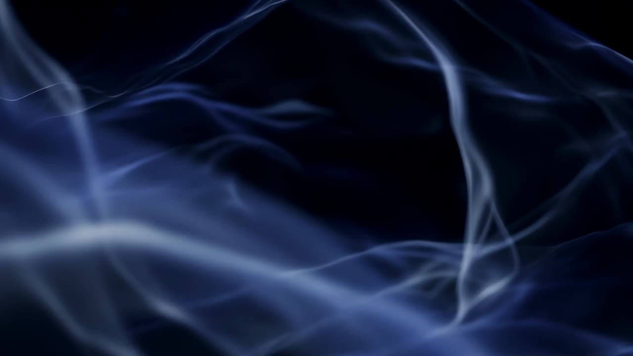 Sweeping blue ribbons and filaments from lower-left drifting across dark void forming ring