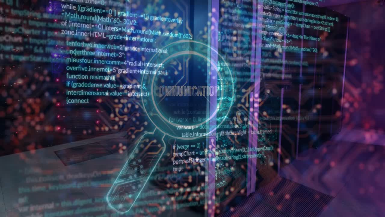 animación del texto de la comunicación sobre vidrio de lectura y procesamiento de datos