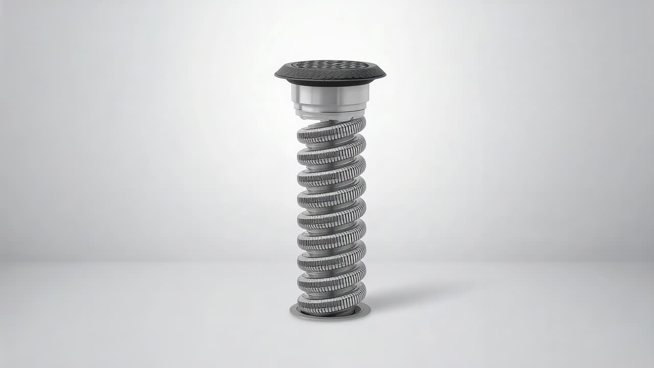 Extending metal column after frame shift, rotating and settling to align in studio with cap, rings