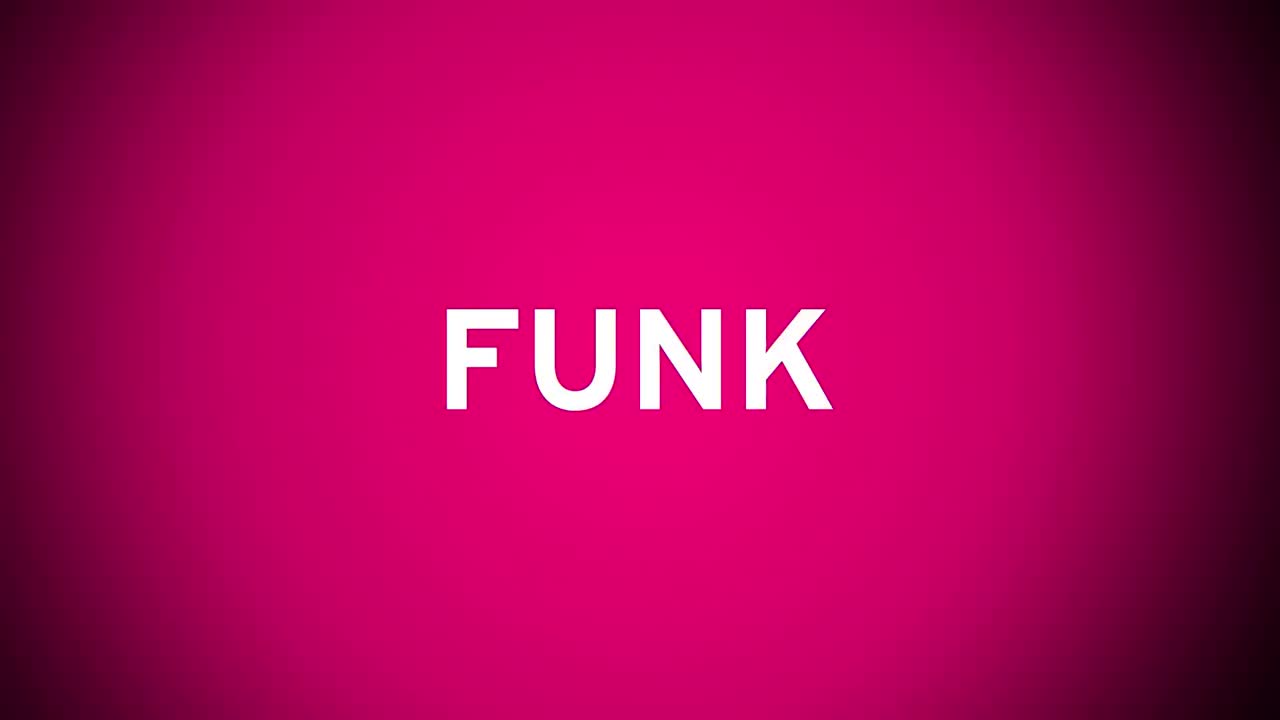 animación de funk en texto blanco sobre la silueta de la multitud animada en fondo rosa