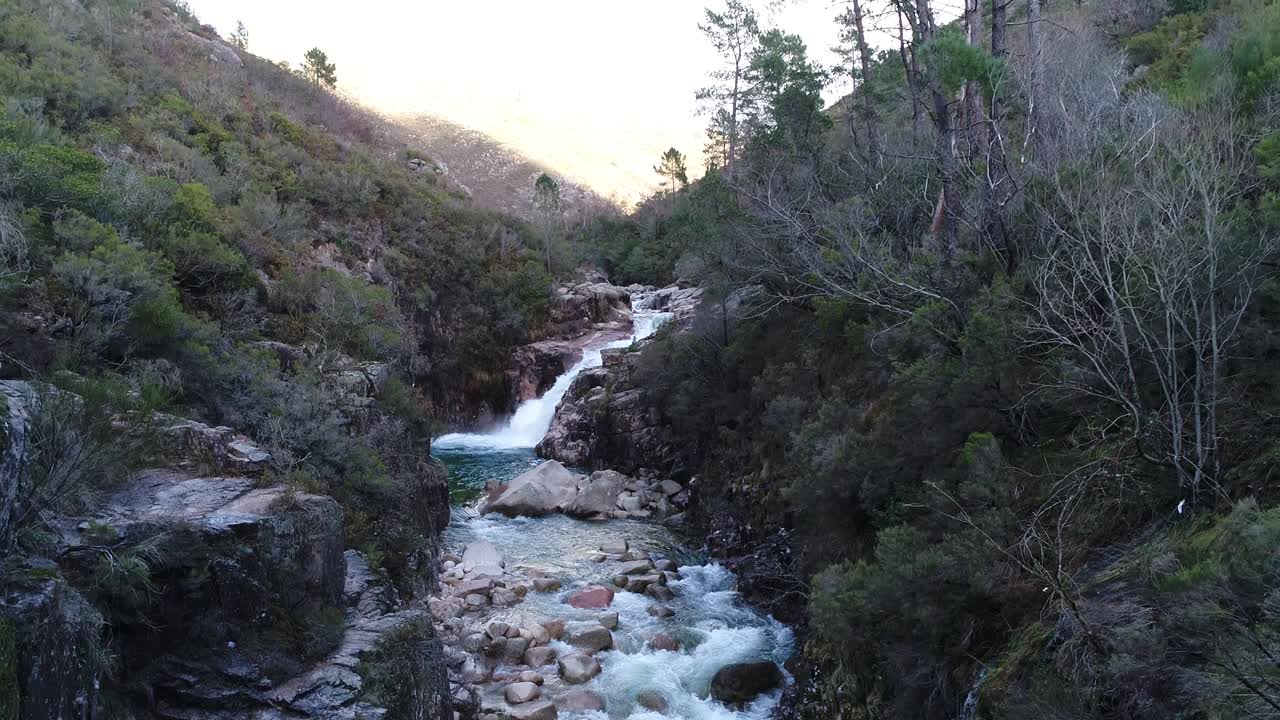 hermoso arroyo de montaña que fluye entre las rocas