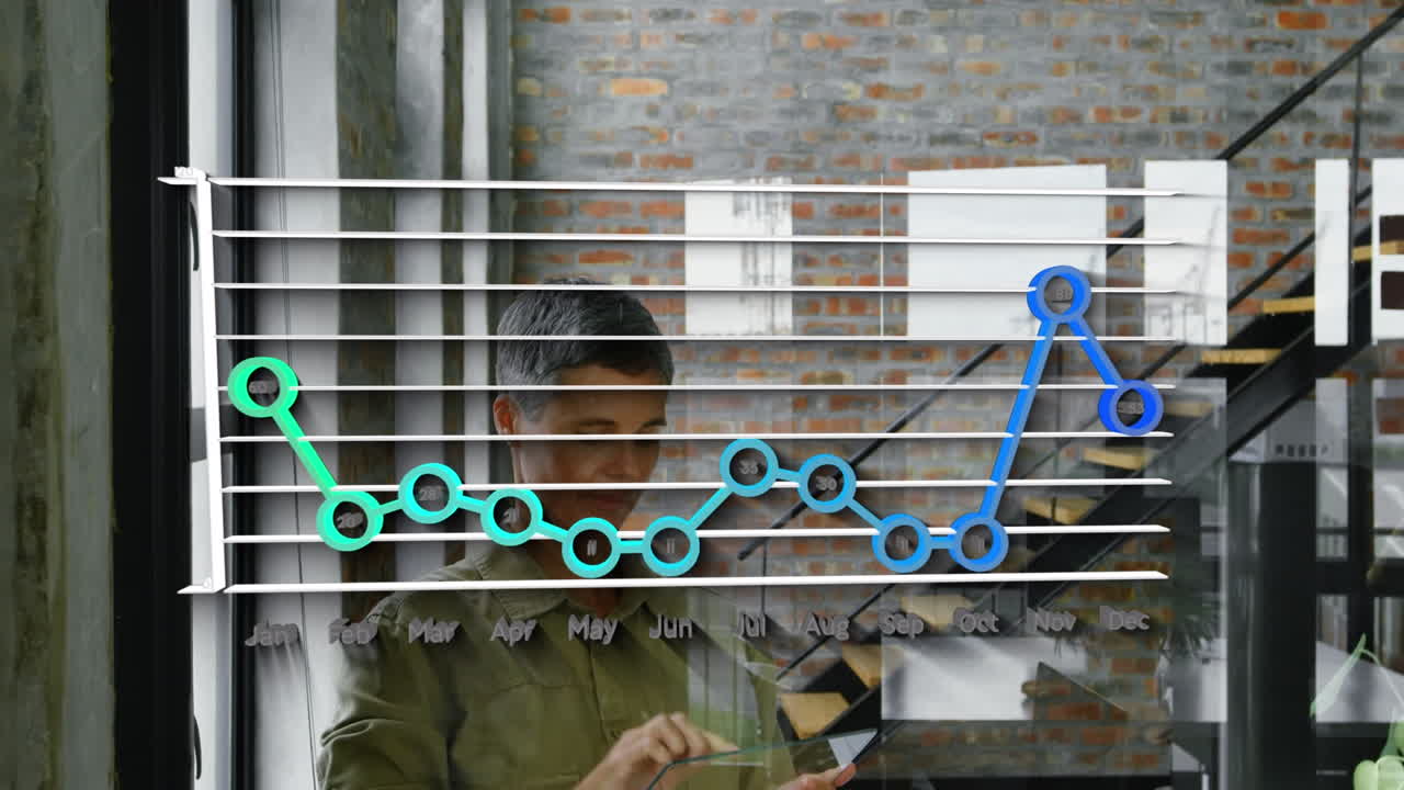 animación de gráfico sobre mujer de negocios caucásica en la oficina