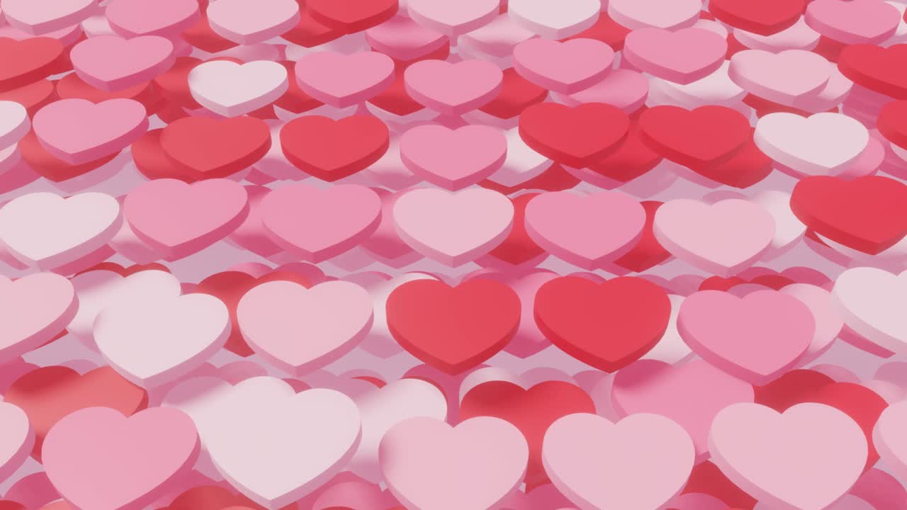 색 바탕에 은색과 분홍색의 심장 모양 3d 렌더링 원활한 루프 애니메이션 배경 발렌타인 데이 로맨틱한 배경 휴가 개념