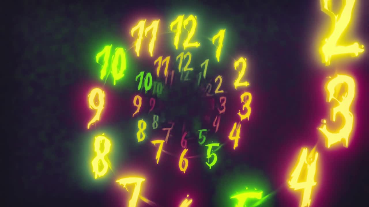 Vibrant Glowing Numbers in a Time Vortex Animation