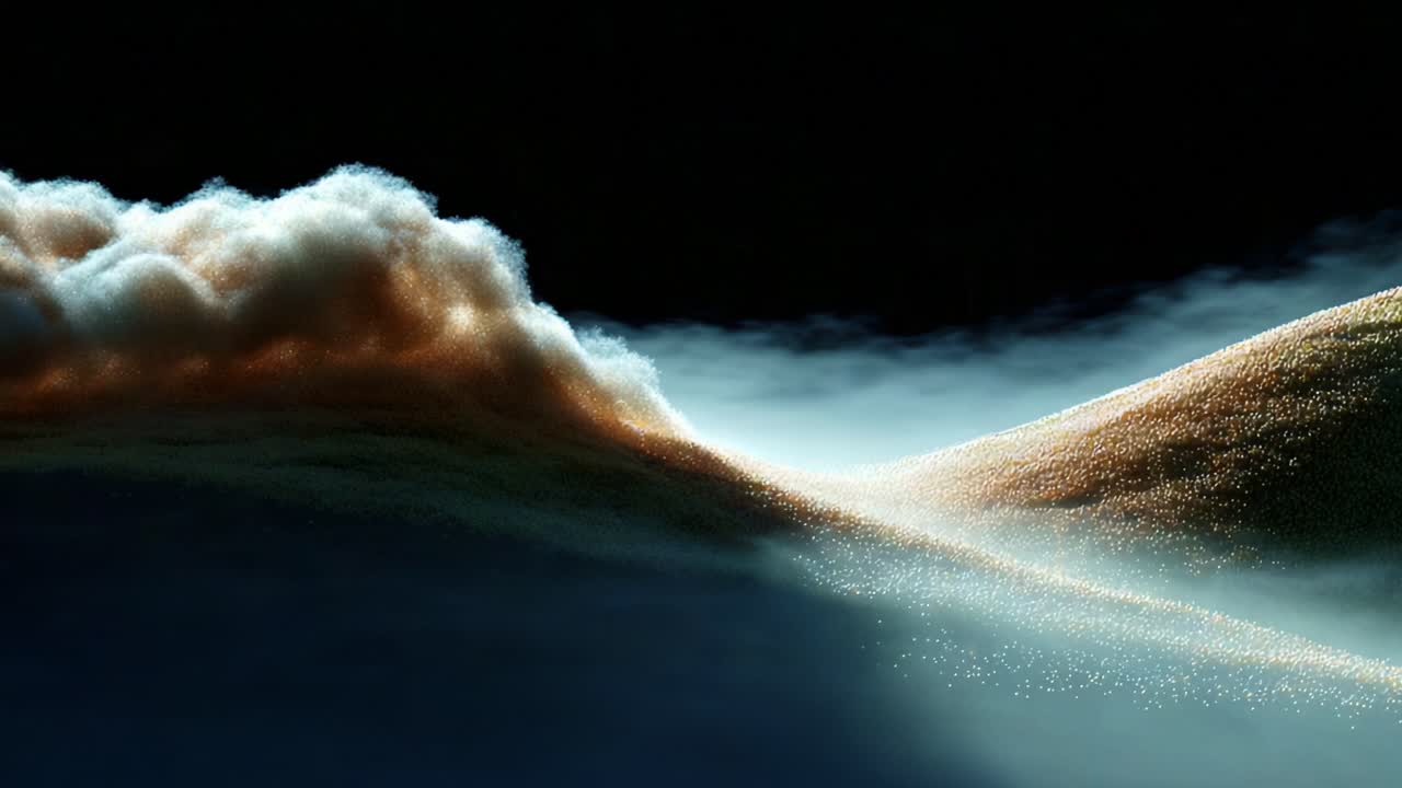 A Stunning Visual of Abstract Sand Dune Landscapes Shrouded in Ethereal Cloud Like Mist, Creating a Dreamlike Atmosphere of Calm and Intrigue Captured in Two Frames