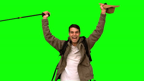 Cheerful-man-raising-his-hat-on-green-screen