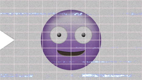 flecha moviendo las salas laterales sobre la red de rejilla contra el emoji de cara tonta púrpura en fondo gris