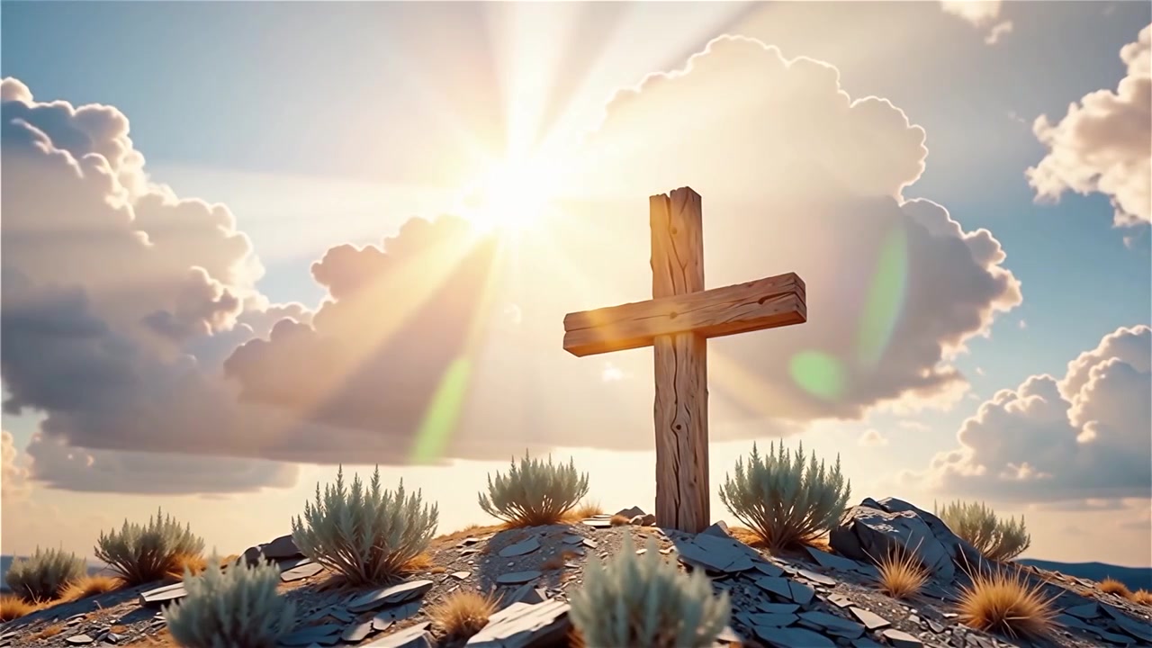 Croce Cristiana Luce Celestiale Sfondo per il Culto.