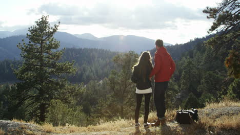 young couple on a road trip admire the view and take selfie, shot on r3d