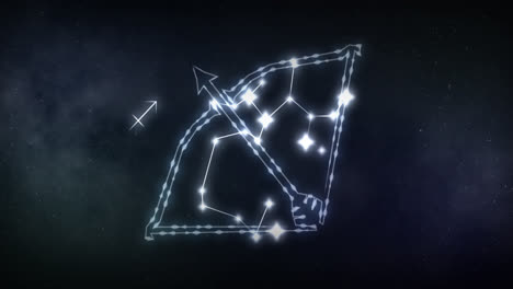 animation of sagittarius sign with stars on black background