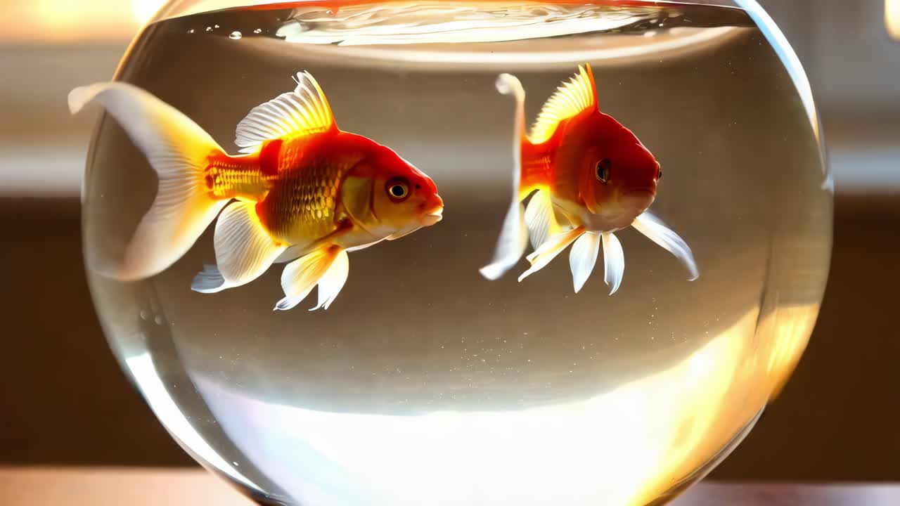To guldfisk i et rundt akvarium