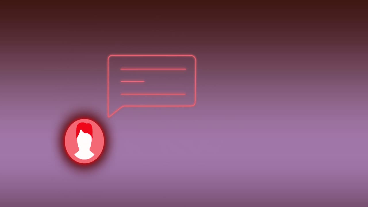 animación de los iconos de mensajes de las redes sociales sobre un fondo púrpura