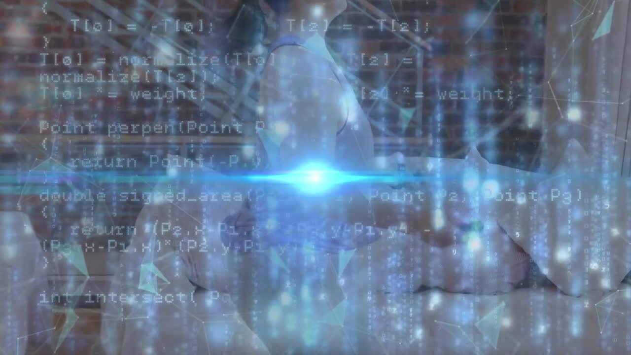 ⁇ を跳ぶ白人女性のデータ処理のアニメーション