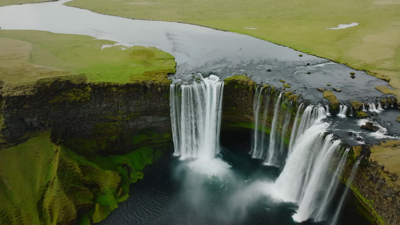 Majestic Waterfall Cascading Through Lush Green Landscape